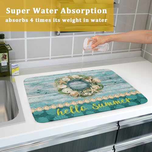 Hello Summer Dish Drying Mat for Kitchen Counter
