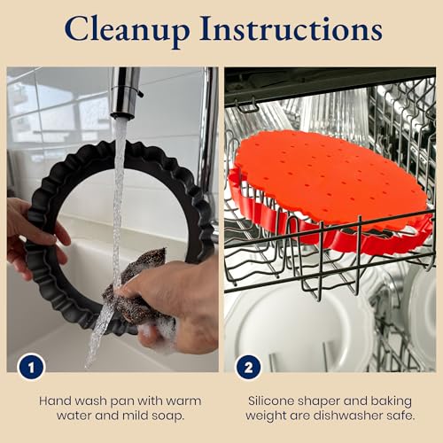 All-in-One Fluted Tart Pan 9 Inch Removable Bottom Set with Patented Silicone Crust Shaper & Pie Weight | Nonstick Carbon Steel Quiche Baking Dish & Tart Molds for Baking - PFOA & PTFE-Free