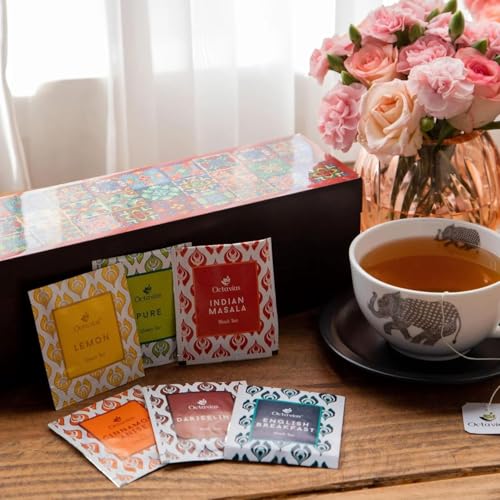 Assorted Tea Variety Pack in Tile Motif Design Wooden Box (60 Count)