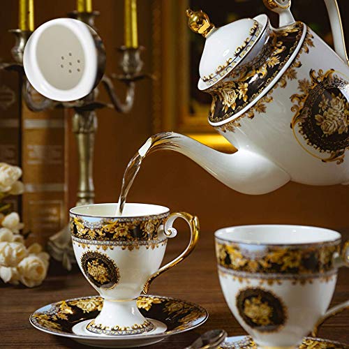 Ceramics Coffee Cup Saucer Set with 21 Pieces Home Porcelain Tea Set with Dish and Teapot European Classical Style Tea Cup and Saucer Set