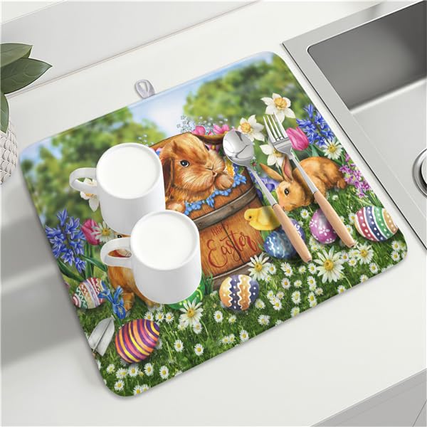 Easter Bunnies Eggs Dish Drying Mat for Kitchen Counter