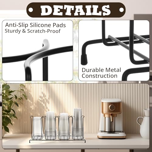 2 Pcs 4 Section Coffee Cup Organizers 18.7 x 8.5 x 5 Inch Wire Rack Coffee Cup and Lid Holder Black Iron Lid Dispenser Countertops Station Organizer for Kitchen Storage Essentials (2 Count)