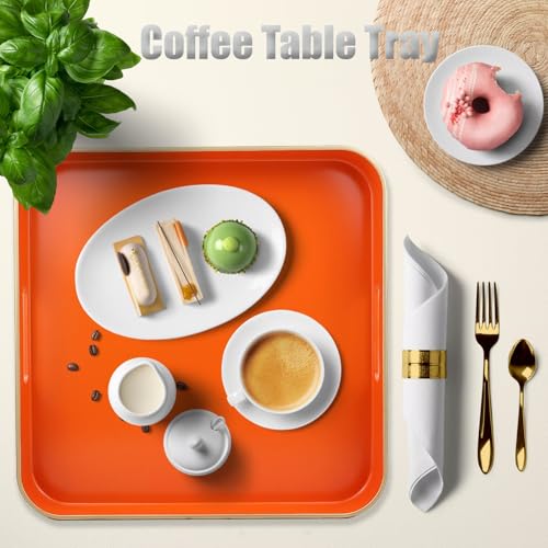 Orange Square Decorative Tray with Handles