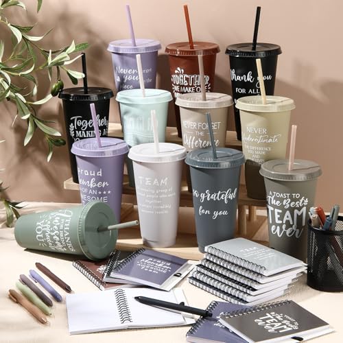 36 Pcs Employee Appreciation Gifts Bulk 24 oz Thank You Tumbler with Lid and Straw Mini Spiral Notebooks and Pens Appreciation Gifts for Team Employee Coworkers Teacher (36 Count)