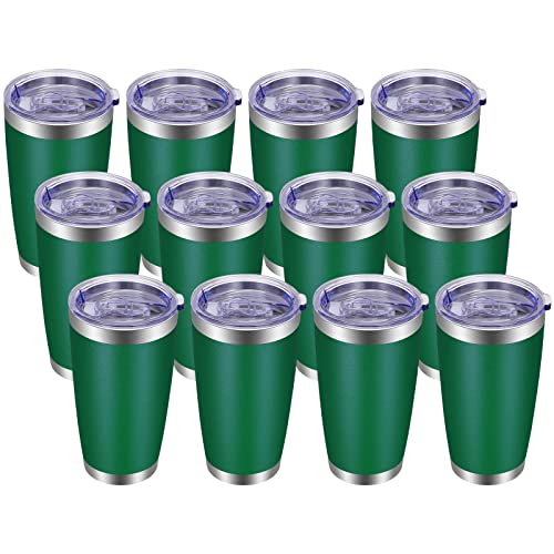 20oz Tumbler with Lid and Straw Stainless Steel Tumbler Cup Bulk Vacuum Insulated Double Wall Travel Coffee Mug Powder Coated Coffee Cup (12 Count)