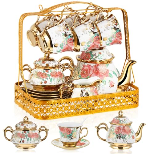 22 Pcs Vintage Porcelain Tea Sets for Adults