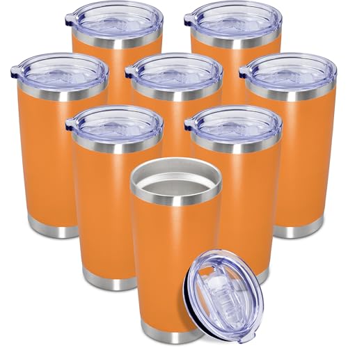 20oz Tumbler Insulated Coffee Tumblers with Lid Stainless Steel Orange 8P (8 Count)