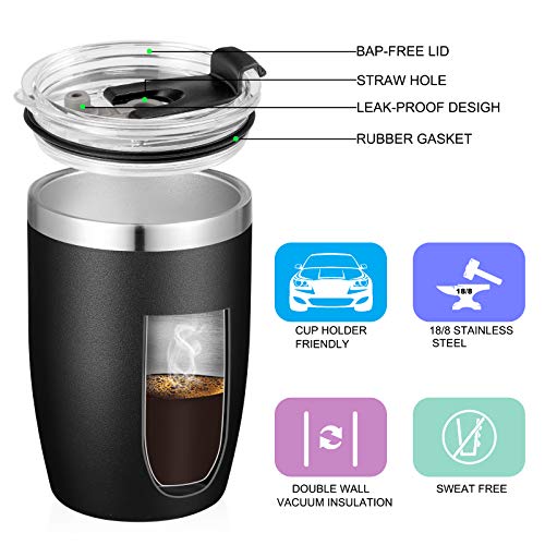 Stainless Steel 12 oz Tumblers bulk Vacuum Insulated Double Wall Travel Tumbler with Lid and Straw Reusable Tumbler (6 Count)