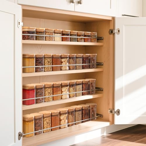 Glass Spice Jars with Labels 8 oz 6 Pack Square Bamboo Lids (6 Count)