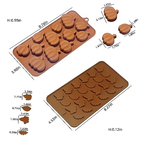 Fall Chocolate Molds 4 Pieces Silicone Pumpkin Candy Mold Maple Leaf Shaped Fondant Molds for Thanksgiving Halloween Autumn Harvest Cupcake Cake Topper Decoration (4 Count)