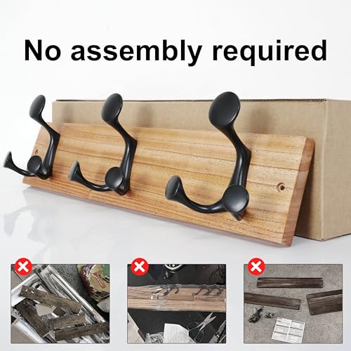17 Inch Wood Coat Rack Wall Mount with 3 Triple Hooks