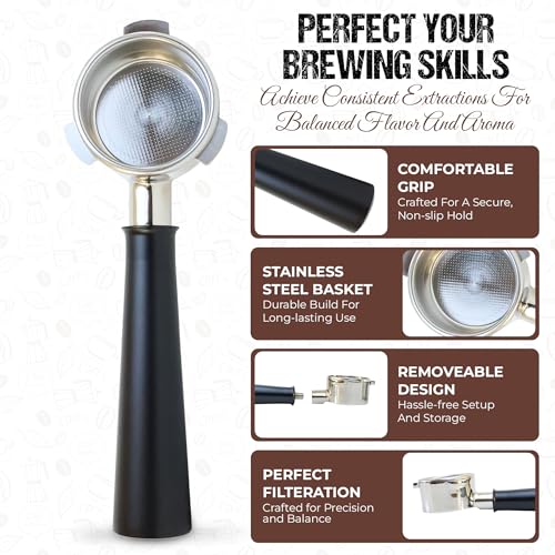 54mm Bottomless Portafilter for Breville Espresso Machines with 18g Filter Basket & 53.35mm Espresso Puck Screen