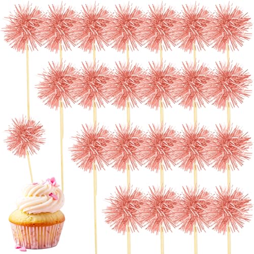 80 Pcs Firework Cupcake Topper Rose Gold Graduation Cake Decorations Foil Frill Toothpicks for Party Decoration (80 Count)