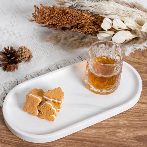 White Marble Oval Tray for Bathroom Countertop
