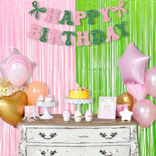 Party Streamers Backdrop Pink and Green Party Decorations 2 Pack (2 Count)