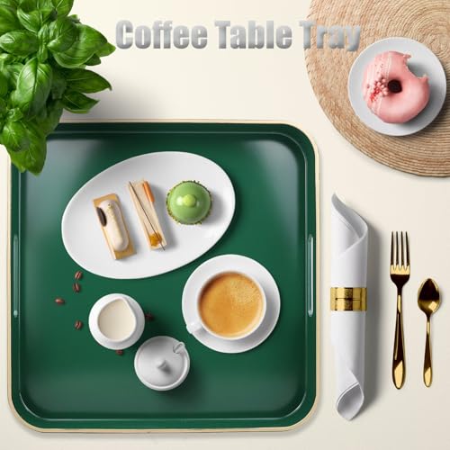 Green Square Decorative Tray with Handles
