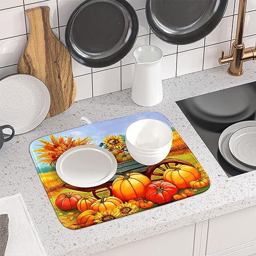 Thanksgiving Autumn Harvest Pumpkin Dish Drying Mat for Kitchen Counter