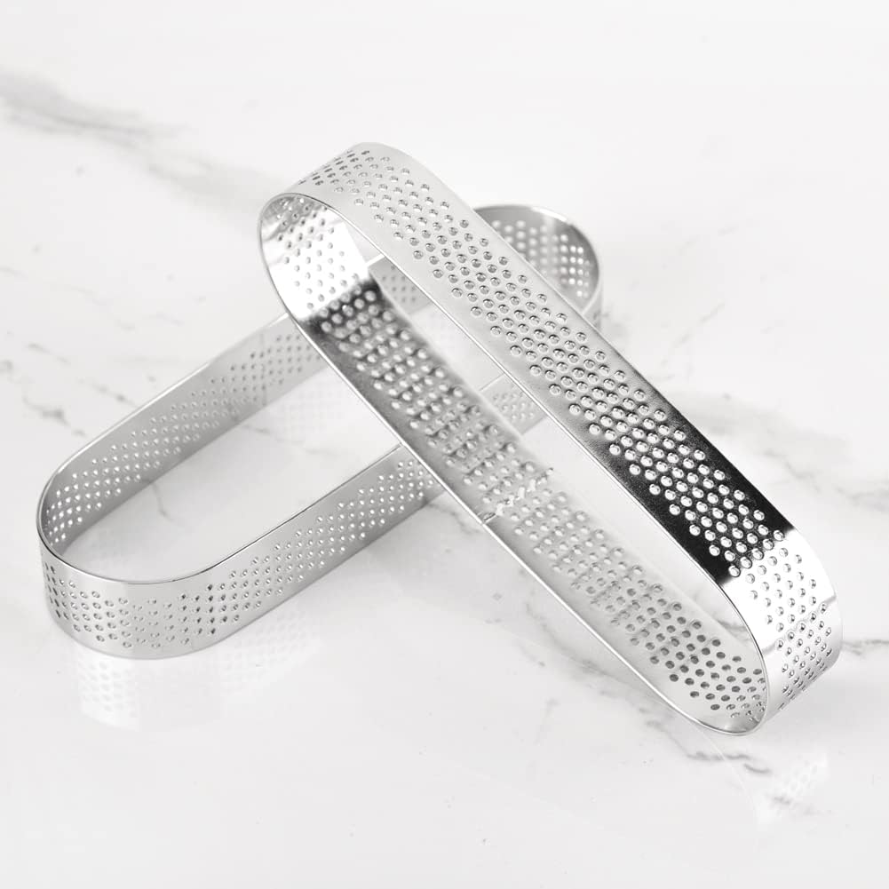 Guowall 6 pack Perforated Oval Tart Rings 304 Stainless Steel Pastry Mould 5 inch Cake Molds for Baking, Nonstick Fruit Tarte Crust Tools (13cm)