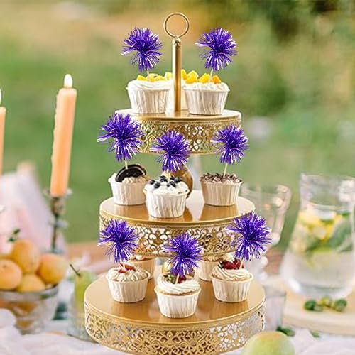 30Pcs Foil Firework Cupcake Toppers Sparkle Tinsel Cake Toppers Tinsel Drink Cake Decoration Cocktail Picks for Birthday Wedding Graduation Party Supplies Dark Purple (30 Count)