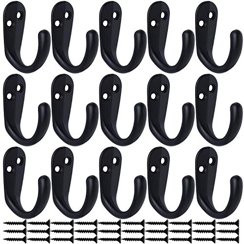 15PCS Coat Hooks Wall Mounted Black Single Prong Robe Hook (15 Count)