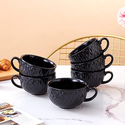 Set of 6 Cups Vintage Design 12 oz Professional Barista Ceramic Latte Art Cappuccino Cups Set (6 Count)