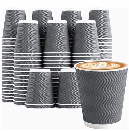150 Pack 8 oz Coffee Cups Disposable Insulated Paper Cup Gray (150 Count)