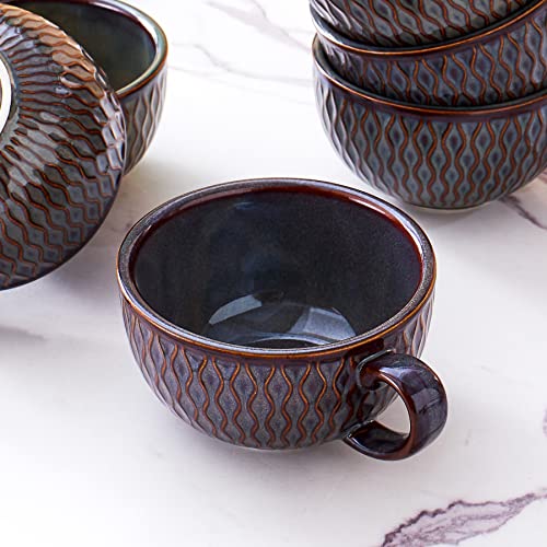 Set of 6 Cups Vintage Design 12 oz Professional Barista Ceramic Latte Art Cappuccino Cups Set (6 Count)