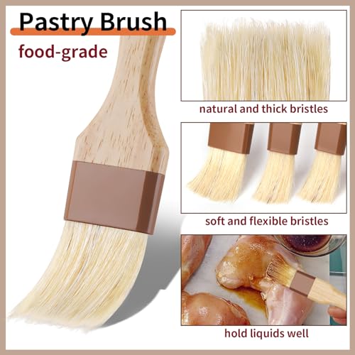 3 Pack Natural Bristle Pastry Brush for Basting Baking Cooking Food