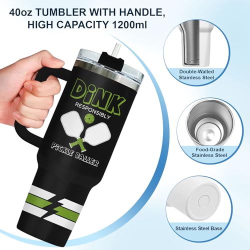 Pickleball Funny Sports 40 oz Tumbler with Handle