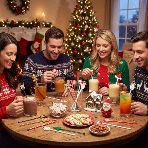 64 Pcs Christmas Swizzle Sticks Plastic Drink Stirrers (64 Count)