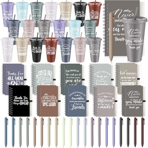60 Pcs Employee Appreciation Gifts Bulk 24 oz Thank You Tumbler with Lid and Straw Mini Spiral Notebooks and Pens Appreciation Gifts for Team Employee Coworkers Teacher (60 Count)