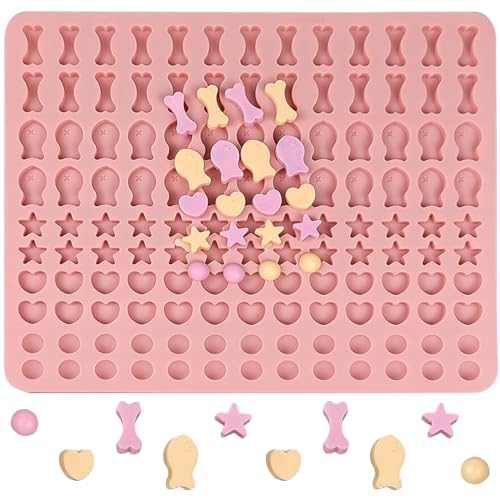 Dog Treat Molds 130 Cavity Mini Silicone Molds Star Heart Bone Fish Roud Shape for Baking Biscuits