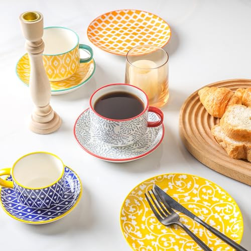 Ceramic Cappuccino Cups with Saucers and Metal Stand (4 Count)
