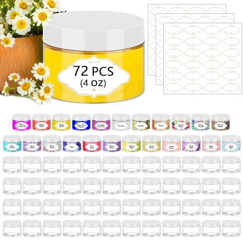 4 OZ Plastic Jars with Lids (72 Count)