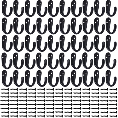 50PCS Coat Hooks Wall Mounted Black Single Prong Robe Hook (50 Count)
