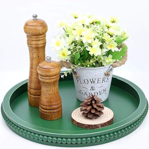 Green Round Wood Decorative Ottoman Tray for Coffee Table