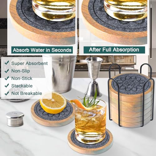 Wood Coasters for Drinks Set of 8