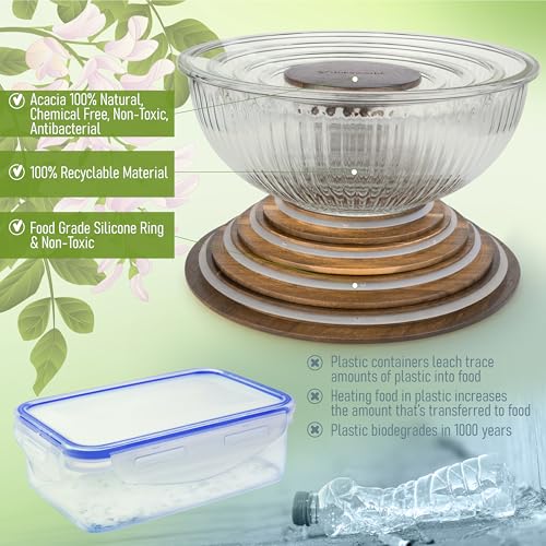 Stackable Glass Mixing Bowls with Acacia Lids Set of 5