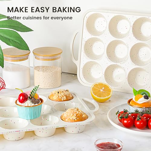 2Pack Silicone Muffin Pan for Baking with Metal Reinforced Frame
