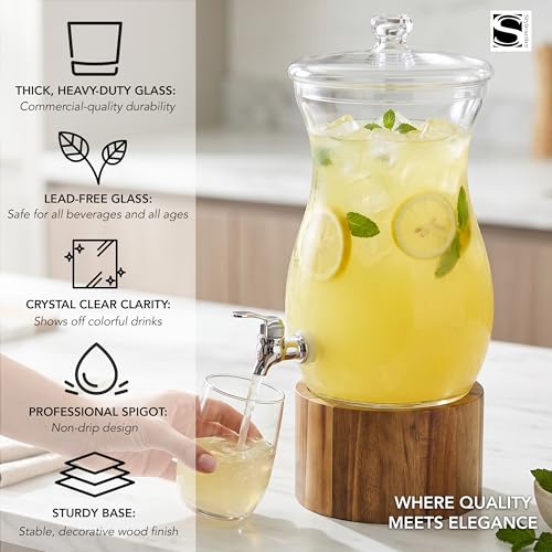 Madera Glass Drink Beverage Dispenser with Wood Base