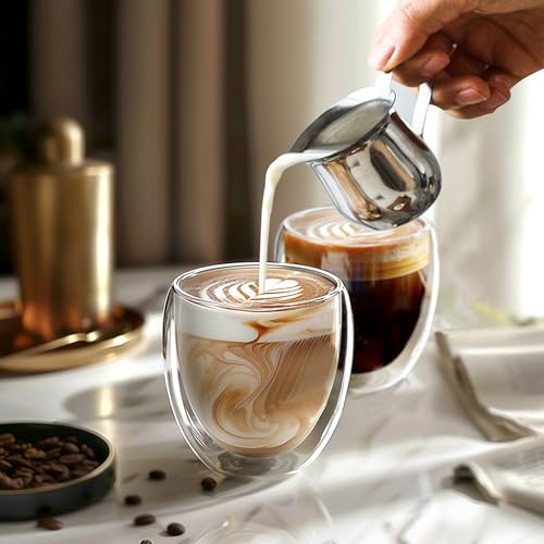 8 Ounces Set of 4 Double Walled Glass Coffee Mugs Insulated Layer Coffee Cups Borosilicate Glass Espresso Double Insulated Clear Glass Coffee Mug for Hot Beverages (4 Count)