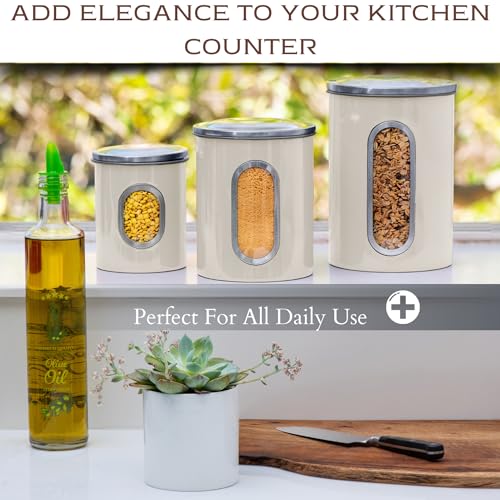 3 Pcs Beige Canisters Set for Kitchen Storage Airtight Jars (3 Count)