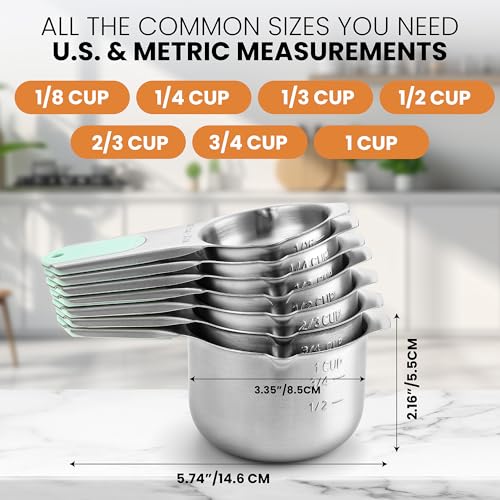 Magnetic Stainless Steel Measuring Cups Set of 7 Patented (7 Count)