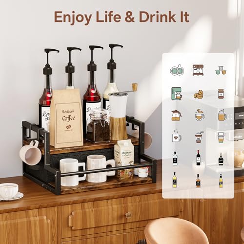 Coffee Syrup Organizer Rack with Coffee Pod Drawers and Cup Hook