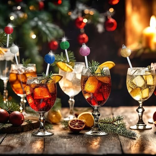 36 Pcs Christmas Glitter Ball Drink Stirrers