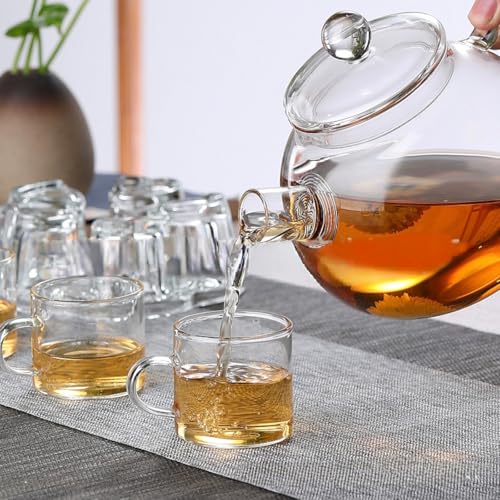 Glass Teapot with Infuser Clear Glass Tea Kettle with 4 Teacups and teapot warmer