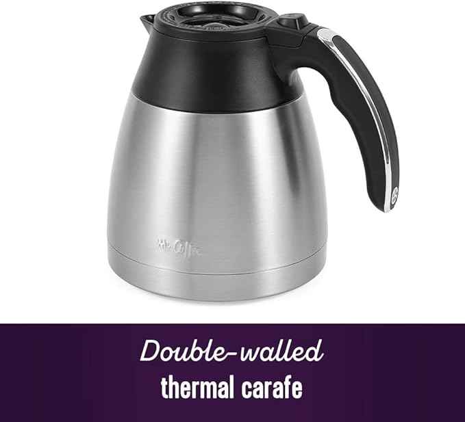 Mr. Coffee 10-Cup Programmable Coffee Maker, Insulated Thermal Carafe, Brew Strength Selection, Brew Now or Later, Stainless Steel