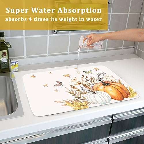 Fall Pumpkin Maple Dish Drying Mat for Kitchen Counter