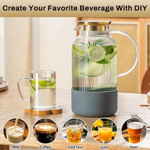 2 PACK Glass Pitcher with Silicone Base (2 Count)