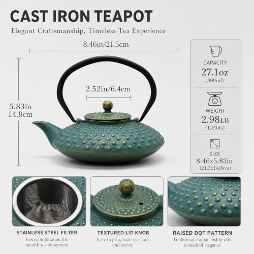 27.1oz Small Cast Iron Teapot with Infuser for Loose Tea